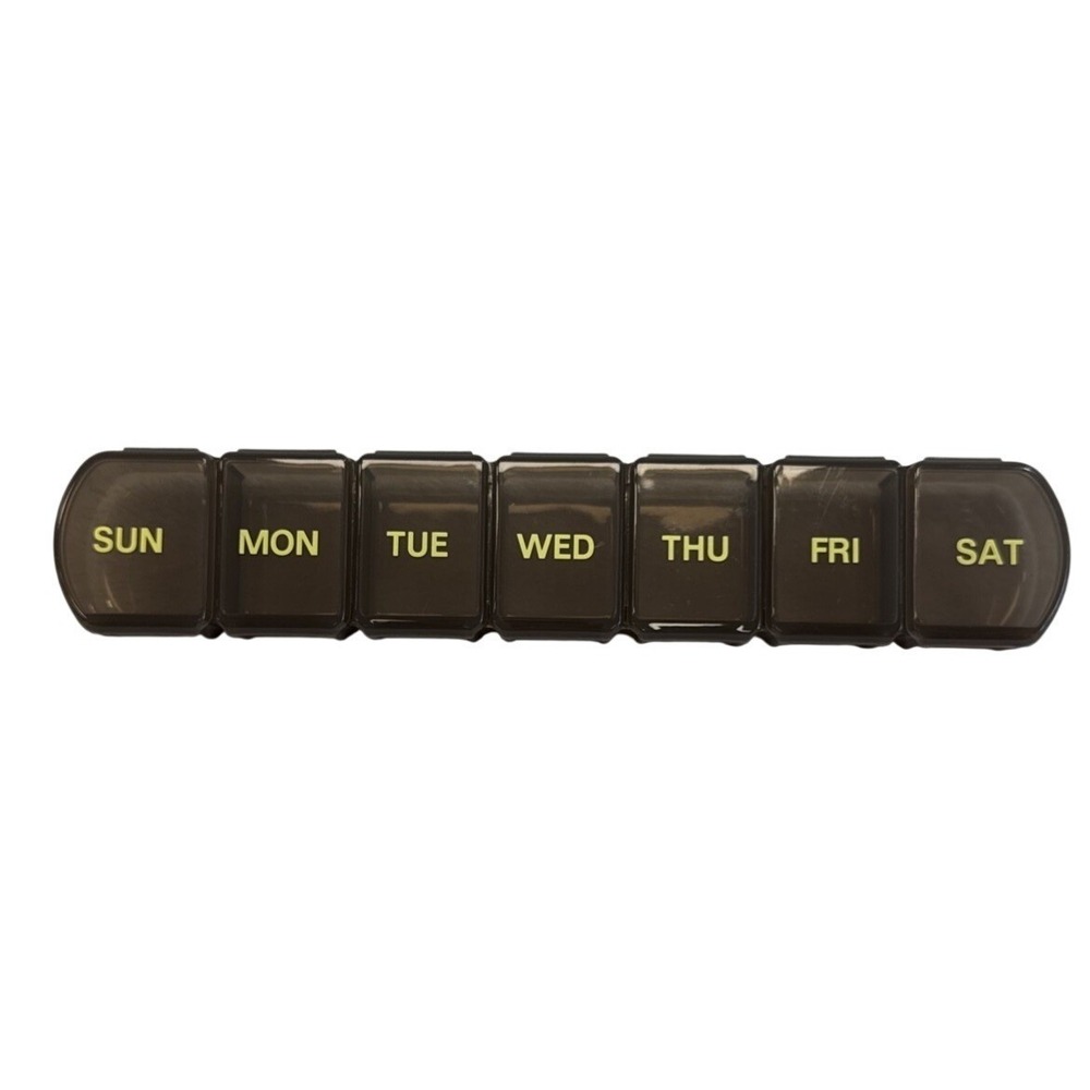 7 Day Pill Organizer Weekly Medicine Box Case Brown Translucent